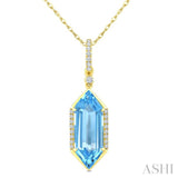 16X6 MM Evoque Gemstones Hexagon Shape Blue Topaz and 1/10 Ctw Round Cut Diamond Semi-Precious Pendant With Chain in 10K Yellow Gold