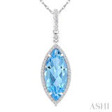 16X7 MM Evoque Gemstones Marquise Shape Blue Topaz and 1/5 Ctw Round Cut Diamond Semi-Precious Pendant With Chain in 10K White Gold
