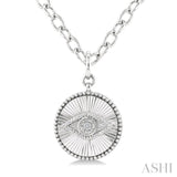 1/20 Ctw Evil Eye Round Cut Diamond Pirouette Round Fluted Medallion Fashion Pendant With Chain in Sterling Silver