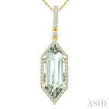 16X6 MM Evoque Gemstone Hexagon Shape Green Amethyst and 1/5 Ctw Round Cut Diamond Semi-Precious Pendant With Chain in 10K Yellow Gold