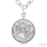 1/10 Ctw Dog Paw Round Cut Diamond Pirouette Round Fluted Medallion Fashion Pendant With Chain in Sterling Silver
