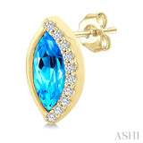 8X4 MM Marquise Shape Blue Topaz and 1/10 Ctw Round Cut Diamond Semi-Precious Earrings in 10K Yellow Gold
