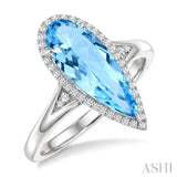 16X6 MM Evoque Gemstones Pear Shape Blue Topaz and 1/6 Ctw Round Cut Diamond Semi-Precious Ring in 10K White Gold