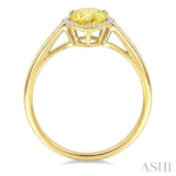 16X6 MM Evoque Gemstones Pear Shape Lemon Quartz and 1/6 Ctw Round Cut Diamond Semi-Precious Ring in 10K Yellow Gold