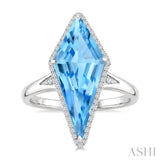 22X9 MM Evoque Gemstones Kite Shape Blue Topaz and 1/5 Ctw Round Cut Diamond Semi-Precious Ring in 14K White Gold