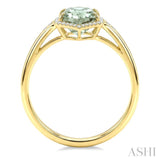 16X6 MM Evoque Gemstone Hexagon Shape Green Amethyst and 1/5 Ctw Round Cut Diamond Semi-Precious Ring in 10K Yellow Gold