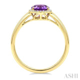 16X6 MM Evoque Gemstones Oval Shape Amethyst and 1/6 Ctw Round Cut Diamond Semi-Precious Ring in 10K Yellow Gold