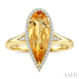 16X6 MM Evoque Gemstone Pear Shape Citrine and 1/6 Ctw Round Cut Diamond Semi-Precious Ring in 10K Yellow Gold