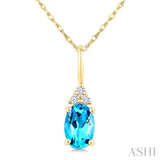 1/50 Ctw Oval Cut 6X4 MM Blue Topaz and Round Cut Diamond semi-precious Pendant With Chain in 10K Yellow Gold