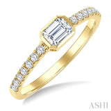1/2 Ctw Luna Bezel East-West Emerald Cut and Round Cut Diamond Ring in 14K Yellow Gold