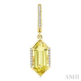 14X6 MM Evoque Gemstones Hexagon Shape Lemon Quartz and 1/5 Ctw Round Cut Diamond Semi-Precious Earrings in 14K Yellow Gold