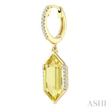 14X6 MM Evoque Gemstones Hexagon Shape Lemon Quartz and 1/5 Ctw Round Cut Diamond Semi-Precious Earrings in 14K Yellow Gold