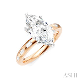 1/4 Ctw Marquise Shape Baguette and Round Cut Diamond Semi-Mount Engagement Ring in 14K Rose and White Gold