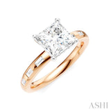 1/4 Ctw Princess Shape Baguette and Round Cut Diamond Semi-Mount Engagement Ring in 14K Rose and White Gold