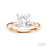 1/4 Ctw Princess Shape Baguette and Round Cut Diamond Semi-Mount Engagement Ring in 14K Rose and White Gold