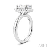 1/3 Ctw Akari Emerald Shape Baguette and Round Cut Diamond Halo Semi Mount Engagement Ring in 14K White Gold