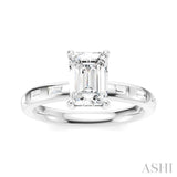 1/4 Ctw Emerald Shape Baguette and Round Cut Diamond Semi-Mount Engagement Ring in 14K White Gold