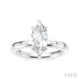 1/4 Ctw Marquise Shape Baguette and Round Cut Diamond Semi-Mount Engagement Ring in 14K White Gold