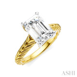 1/10 Ctw Emerald Shape Round Cut Diamond Akari Wheat Shank Semi-Mount Engagement Ring in 14K Yellow and White Gold