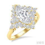 7/8 Ctw Marquise, Pear & Round Cut Diamond Halo Semi Mount Engagement Ring in 14K Yellow Gold