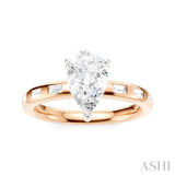 1/4 Ctw Pear Shape Baguette and Round Cut Diamond Semi-Mount Engagement Ring in 14K Rose and White Gold