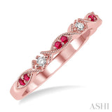 1.25 MM Round Cut Ruby and 1/20 Ctw Round Cut Diamond Precious Half Eternity Wedding Band in 14K Rose Gold