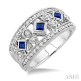 2.2 MM & 2.4 MM Princess Cut Sapphire and 3/8 Ctw Round Cut Diamond Precious Fashion Band in 14K White Gold