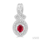 4x3 MM Oval Cut Ruby and 1/20 Ctw Round Cut Diamond Earrings in Sterling Silver