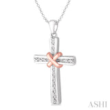1/20 Ctw Round Cut Diamond Cross Pendant in Sterling Silver with Chain