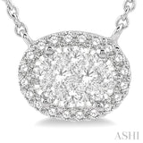 1/3 Ctw Oval Shape Round Cut Diamond Lovebright Pendant With Chain in 14K White Gold