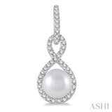 6x6 MM Round Shape Cultured Pearl and 1/4 Ctw Twisted Loop Round Cut Diamond Earring in 10K White Gold