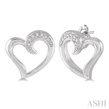 1/50 Ctw Hollow Center Heart Charm Round Cut Diamond Earrings in Sterling Silver