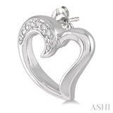 1/50 Ctw Hollow Center Heart Charm Round Cut Diamond Earrings in Sterling Silver
