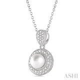 6.5X6.5 MM Cultured Pearl and 1/20 Ctw Round Cut Diamond Pendant in Sterling Silver with Chain