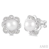 6x6 MM Round Shape Cultured Pearls and 1/10 Ctw Round Cut Diamond Earrings in Sterling Silver
