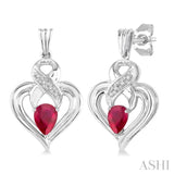 5x3 MM Pear Shape Ruby and 1/50 Ctw Round Cut Diamond Earrings in Sterling Silver