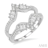 3/4 Ctw Chevron Center Baguette and Round Cut Diamond Insert Ring in 14K White Gold