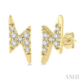 1/10 Ctw Lightning Bolt Round Cut Diamond Petite Earrings in 10K Yellow Gold