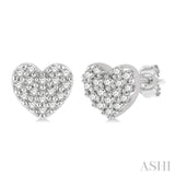 1/10 Ctw Heart Charm Round Cut Diamond Petite Fashion Earrings in 10K White Gold