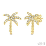 1/10 Ctw Palm Tree Round Cut Diamond Petite Fashion Earrings in 10K Yellow Gold