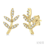 1/8 Ctw Leaf Motif Round Cut Diamond Petite Fashion Earrings in 10K Yellow Gold