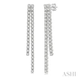 1 3/4 Ctw Twin Line Round Cut Diamond Tennis Earrings in 14K White Gold