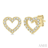 1/10 Ctw Heart Cutout Round Cut Diamond Petite Fashion Earrings in 10K Yellow Gold