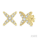 1/10 Ctw 'X' Shape Round Cut Diamond Petite Fashion Earrings in 10K Yellow Gold