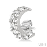 1/10 Ctw Crescent Moon Round Cut Diamond Petite Fashion Earrings in 14K White Gold