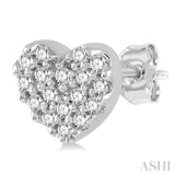 1/10 Ctw Heart Charm Round Cut Diamond Petite Fashion Earrings in 14K White Gold