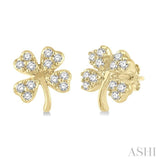 1/10 Ctw Four-Leaf Clover Round Cut Diamond Petite Fashion Earrings in 14K Yellow Gold