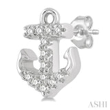 1/10 Ctw Anchor Round Cut Diamond Petite Fashion Earrings in 14K White Gold
