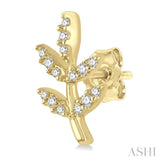 1/8 Ctw Leaf Motif Round Cut Diamond Petite Fashion Earrings in 14K Yellow Gold