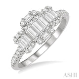 7/8 Ctw Tri-Mount Fusion Baguette and Round Cut Diamond Engagement Ring in 14K White Gold